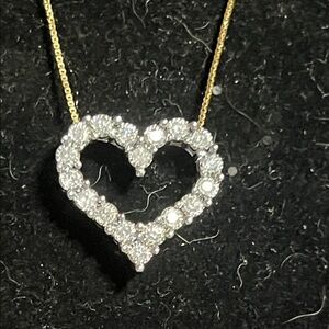 Diamond Heart Pendant Necklace 10k- Gold Chain 14k